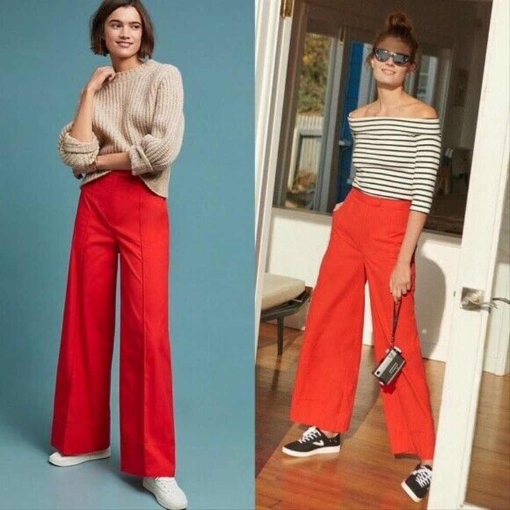Anthropologie Poplin Wide-Leg Pants Red Size US 6